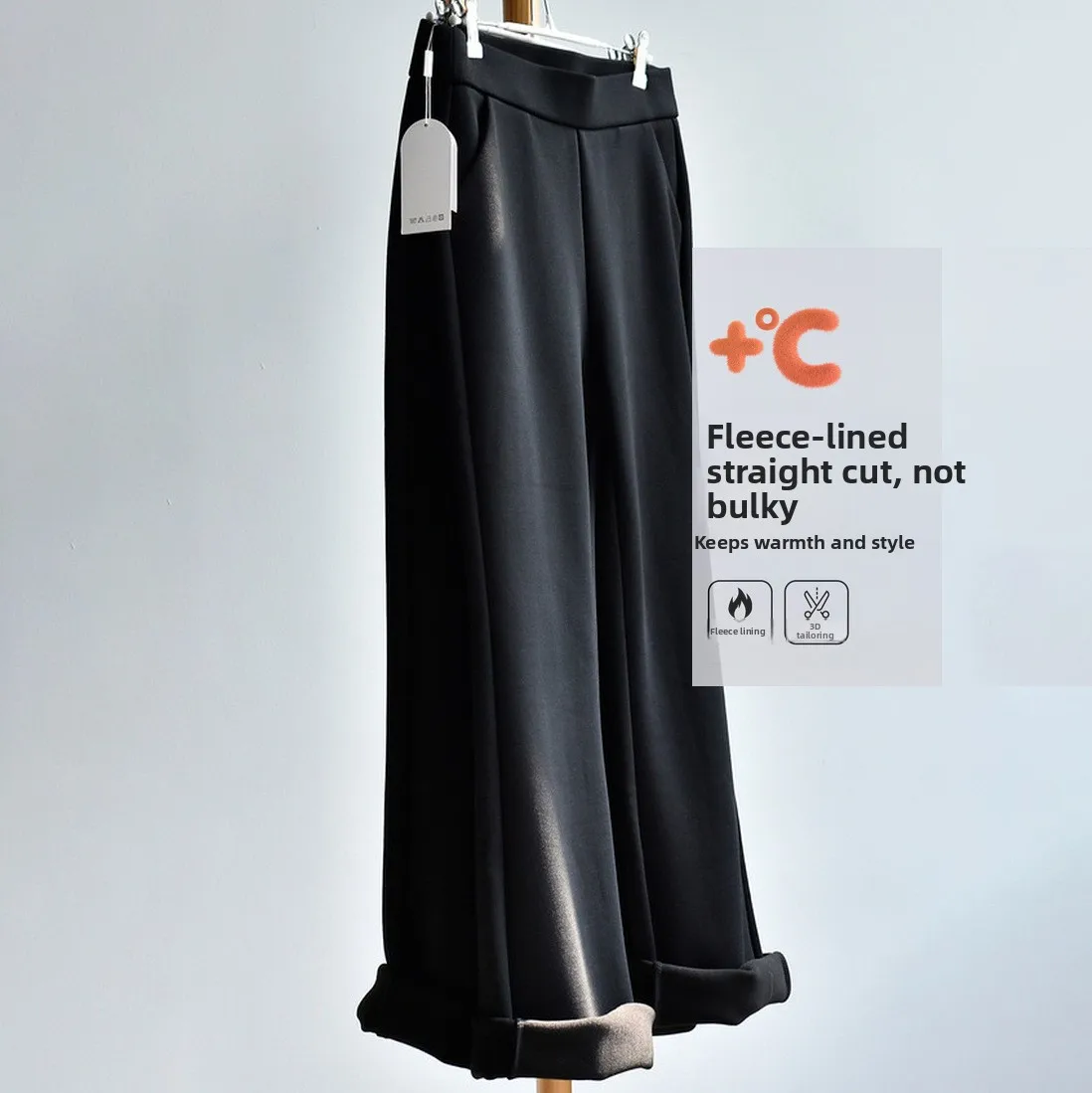 

Women's Fce Lined Trousers High Waist Cotton Silk Drapey Wide Leg Slimming Straight Cut Winter Faion Casual Pants