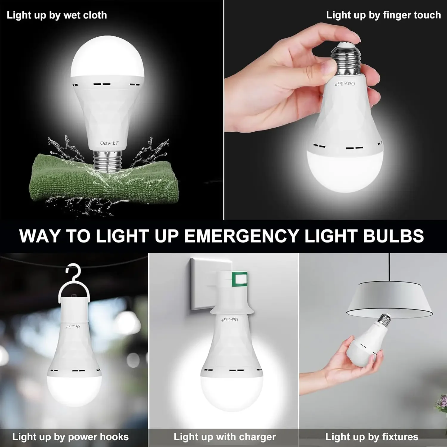 مصابيح كهربائية قابلة لإعادة الشحن في حالات الطوارئ، 6 عبوات من لمبة الإضاءة الاحتياطية التي تعمل بالبطارية للتخييم انقطاع التيار الكهربائي في الهواء الطلق إعصار 9 وات E27