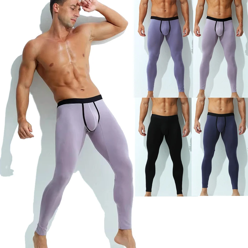 Men's Ultra-Thin Low Waist Compression Pants Thermal Base under Layer Athletic Fitness Gym Bottoms Warm underwear Leggings Tight