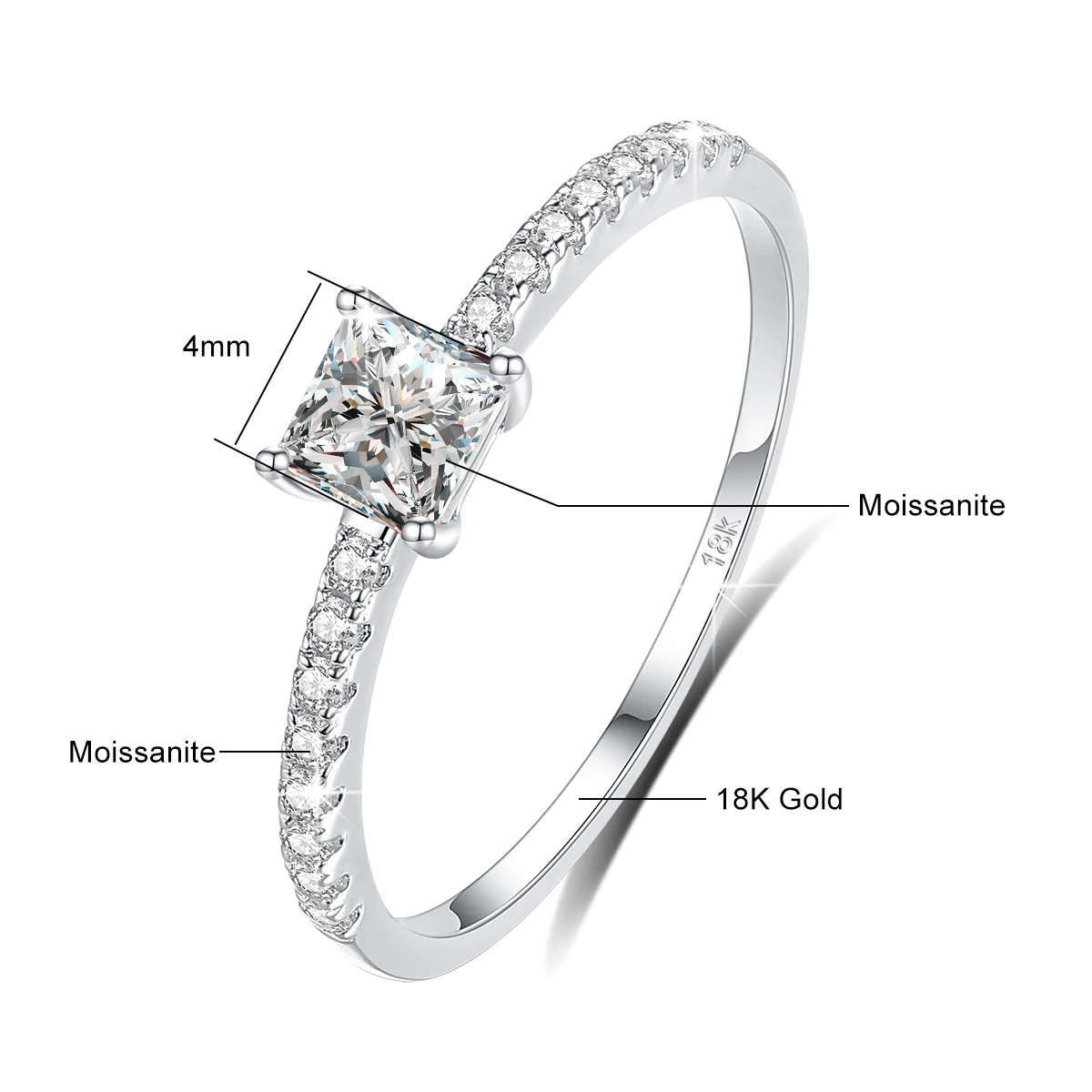 Mit Zertifikat, Original Massiv 18k Vergoldeter 925 Silber Moissanit-Ring, Princess-Schliff, Luxus-Hochzeitsschmuck für Frauen, Geschenk – Detail 1