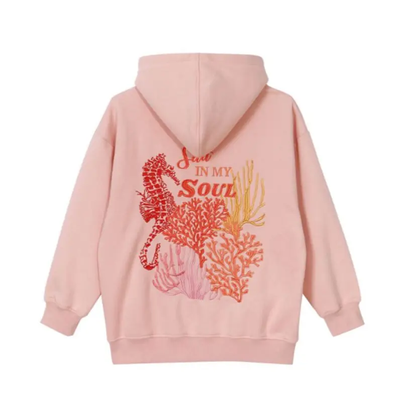 Combhasaki Donna Allentato Y2K Estetica Lettera Mare Ricamato Felpe con cappuccio a maniche lunghe Pullover Top con tasche a marsupio