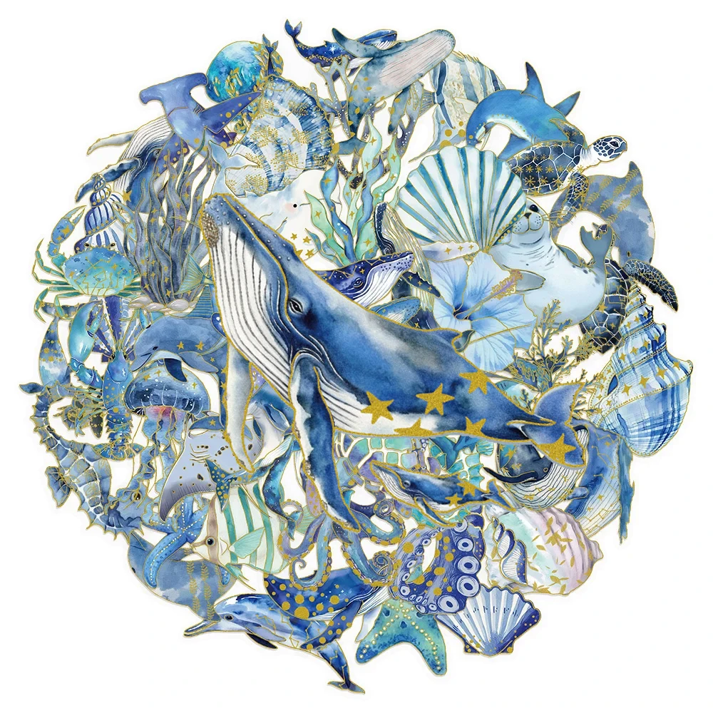 

10/30/50pcs Blue Marine Animals Transparent PET Stickers DIY Skateboard Laptop Phone Helmet Cool Seafish Cartoon Sticker Decals