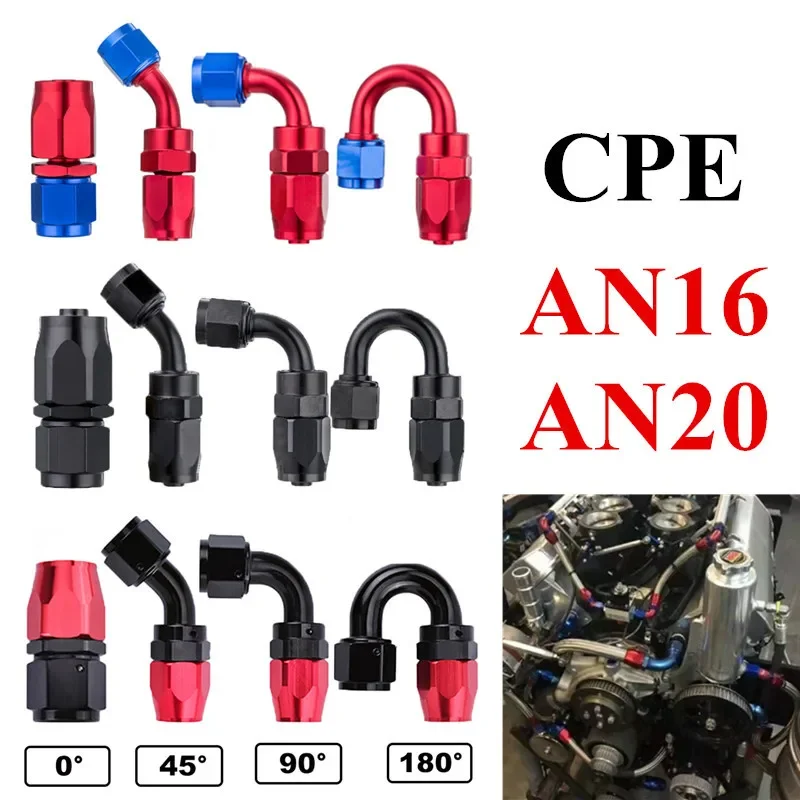 Universal AN16 AN20 Straight 45 90 180 Degree Oil Fuel Swivel Hose End Fitting Oil Hose End Adaptor Kit Black Red Aluminum Alloy