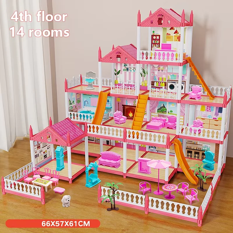 Música das crianças casa de boneca montagem villa casa 3d diy sonho princesa castelo villa montagem casa boneca conjunto brinquedo menina família brinquedo