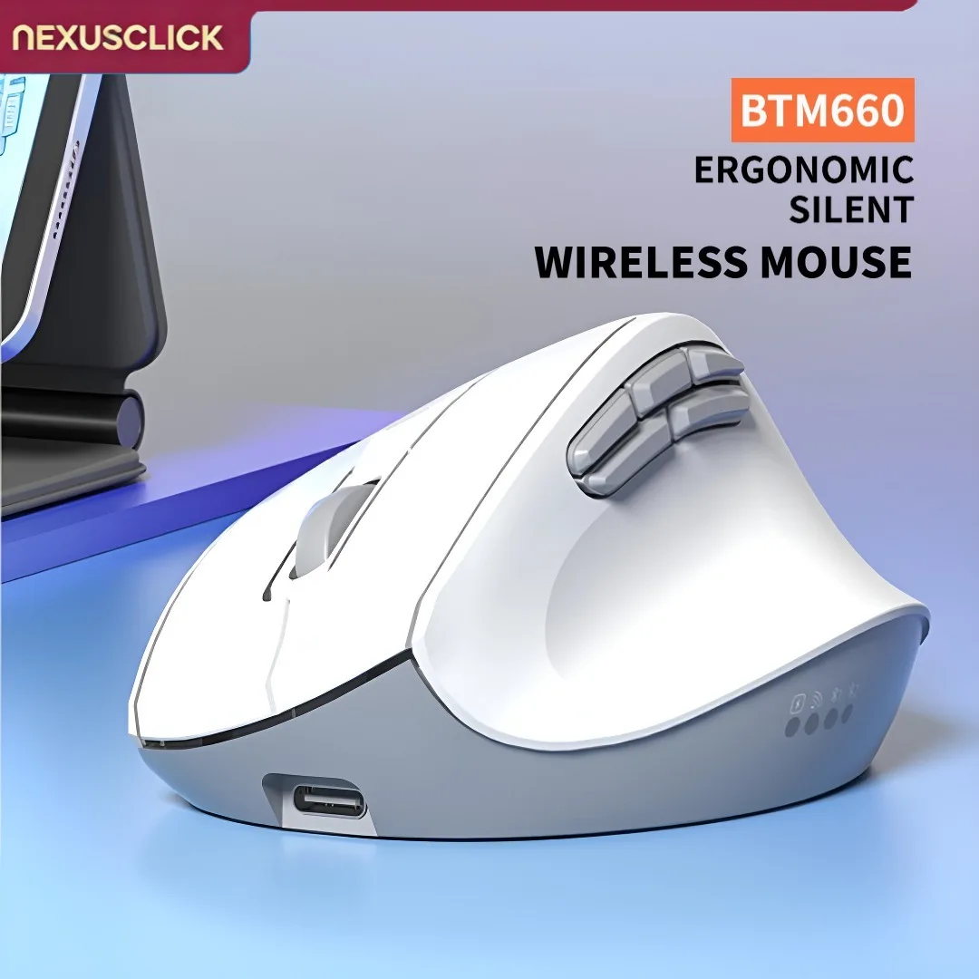 NexusClick Vertical Ergonomic Multi-Device Wireless Mouse,Silent Click Rechargeable Adjustable DPI Portable Office Computer Mice
