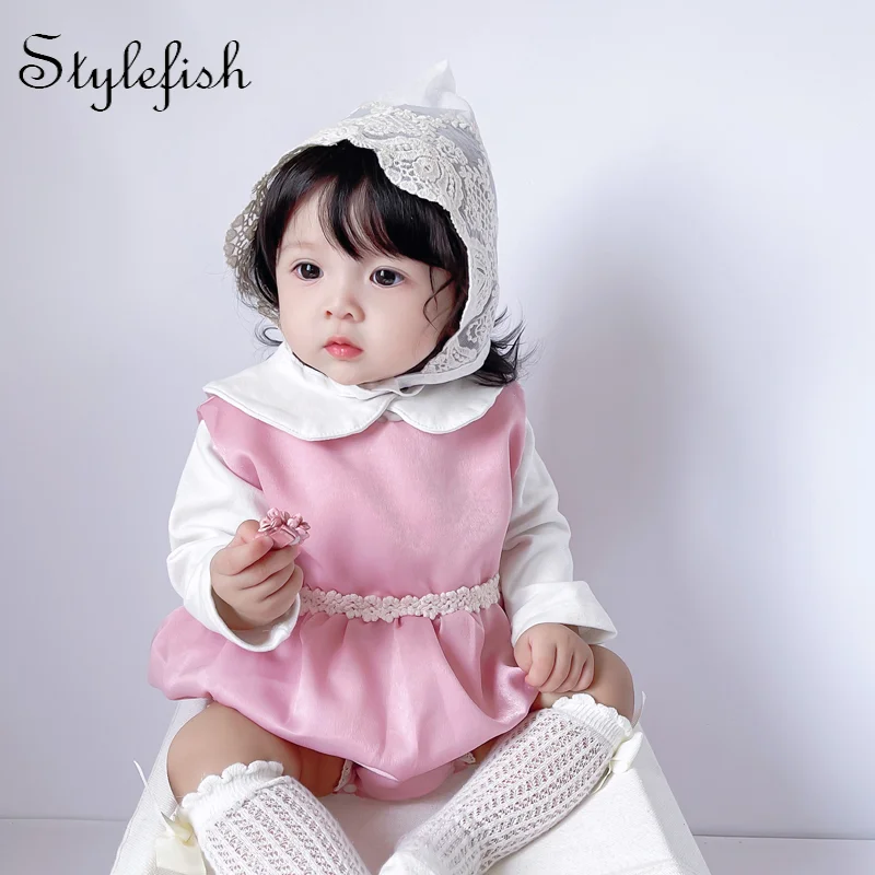 2022  new infant baby girls clothes pretty baby girl lace velvet double-layer vest romper triangle jumpsuit baby clothes