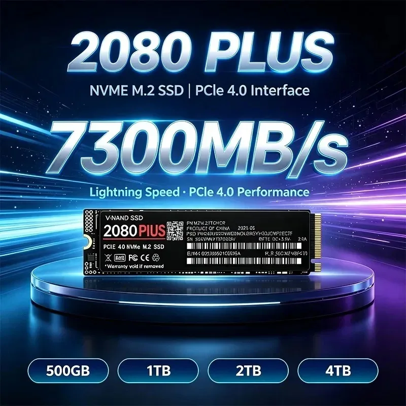 2080 PLUS PCIe4.0 X4 NVMe M.2 2280 Internal SSD, 7300MB/s TLC 3D NAND 500GB-4TB Solid State Drive for PS5 & Desktop Gaming PC.