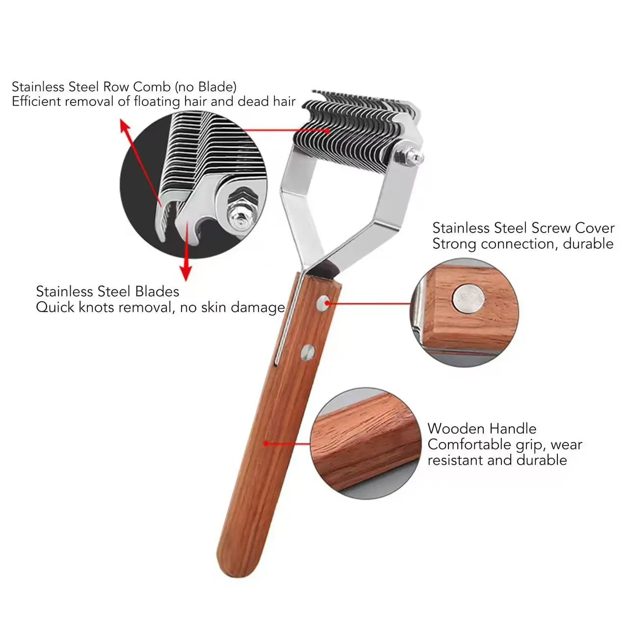 PET Wooden Handle Blade Comb Hair Removal And Shedding Comb For Dogs Double-sided 20-tooth + 33-tooth Row Comb Dog Comb