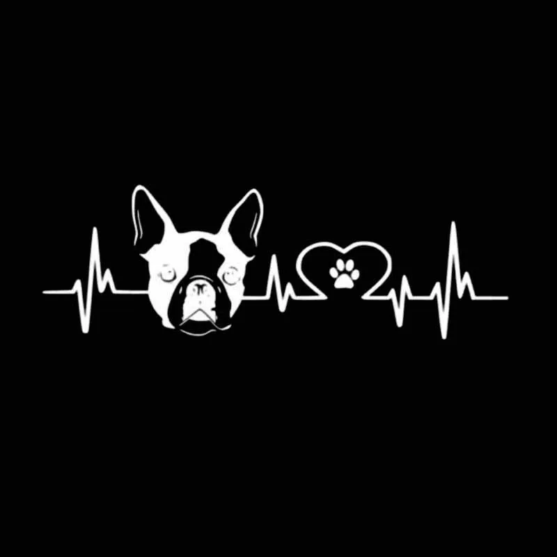 Boston Terrier Heartbeat Lifeline Car Sticker Paw Print Decal Cars Accessories Personalized Window Decoration Waterproof Decals