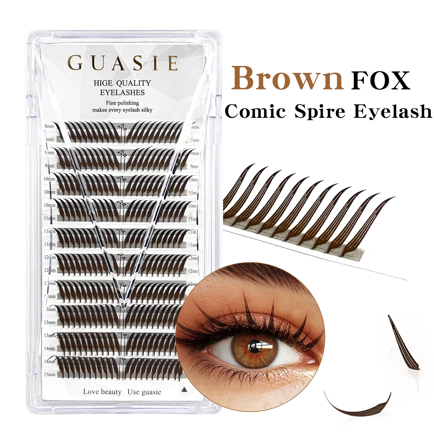 Volpe marrone Comic Spire Ciglia Forma di piuma Appassionati prefabbricati Lash Estensioni ciglia volume russo Ciglia finte individuali