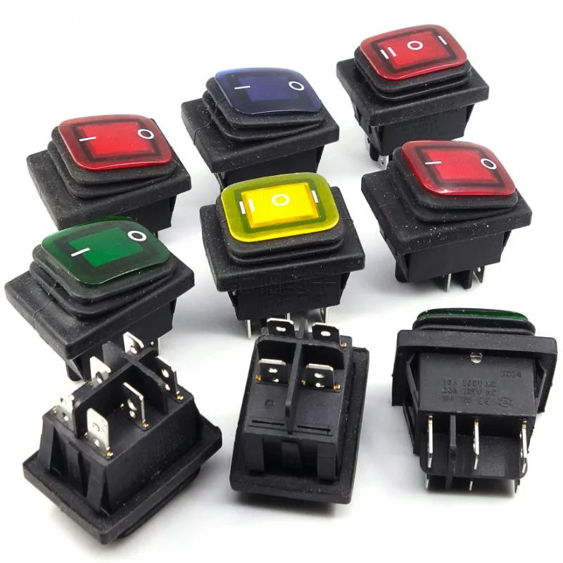 

1000pcs Waterproof Switch KCD4 With Light Dustproof Rocker Switch 2grear 4pin Ship Type Switch Power Supply Rocker