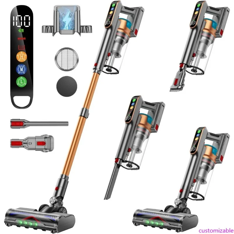コードレス掃除機、580W/48KPA/65分 家庭用掃除機、スーパー1.8Lカップ＆大型LEDスクリーン搭載スティック型掃除機、絡まり防止
