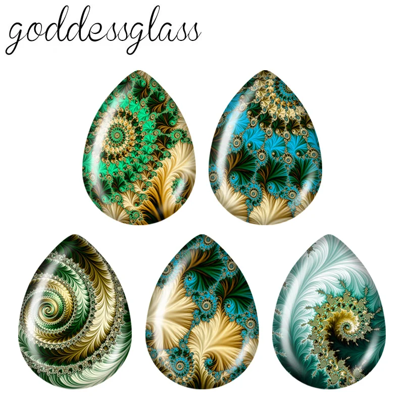 5 Pairs Rotating Sea Thread Patterns Artistic Teardrop Shape Photo Glass Cabochon Flat Back For DIY Jewelry Base Making Findings
