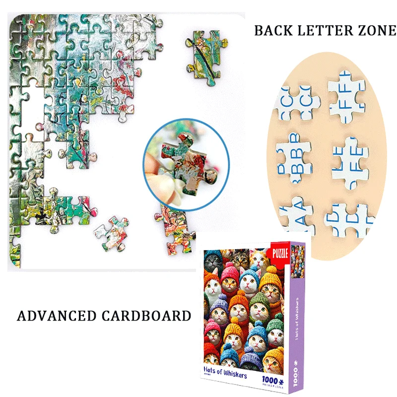 Grand puzzle, cadeau pour les amoureux des chats Puzzle 1000 pièces : Collection de chats adorables en chapeaux Grand 70 x 50 cm (27,5 x 19,7 pouces)