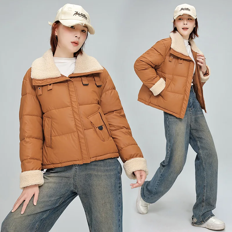 

Lady's Coat Women's Winter Padded Coat Solid Color Lapel Collar Zipper Thickened Quilted Jacket For Lady Windproof Thermal TOP