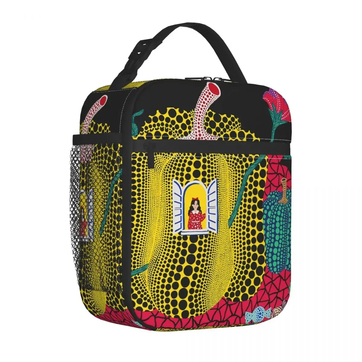 Yayoi Kusama Abstract Painting Thermal Insulated Lunch Bag Women Pumpkin Polka Portable Lunch Container School Storage Food Box