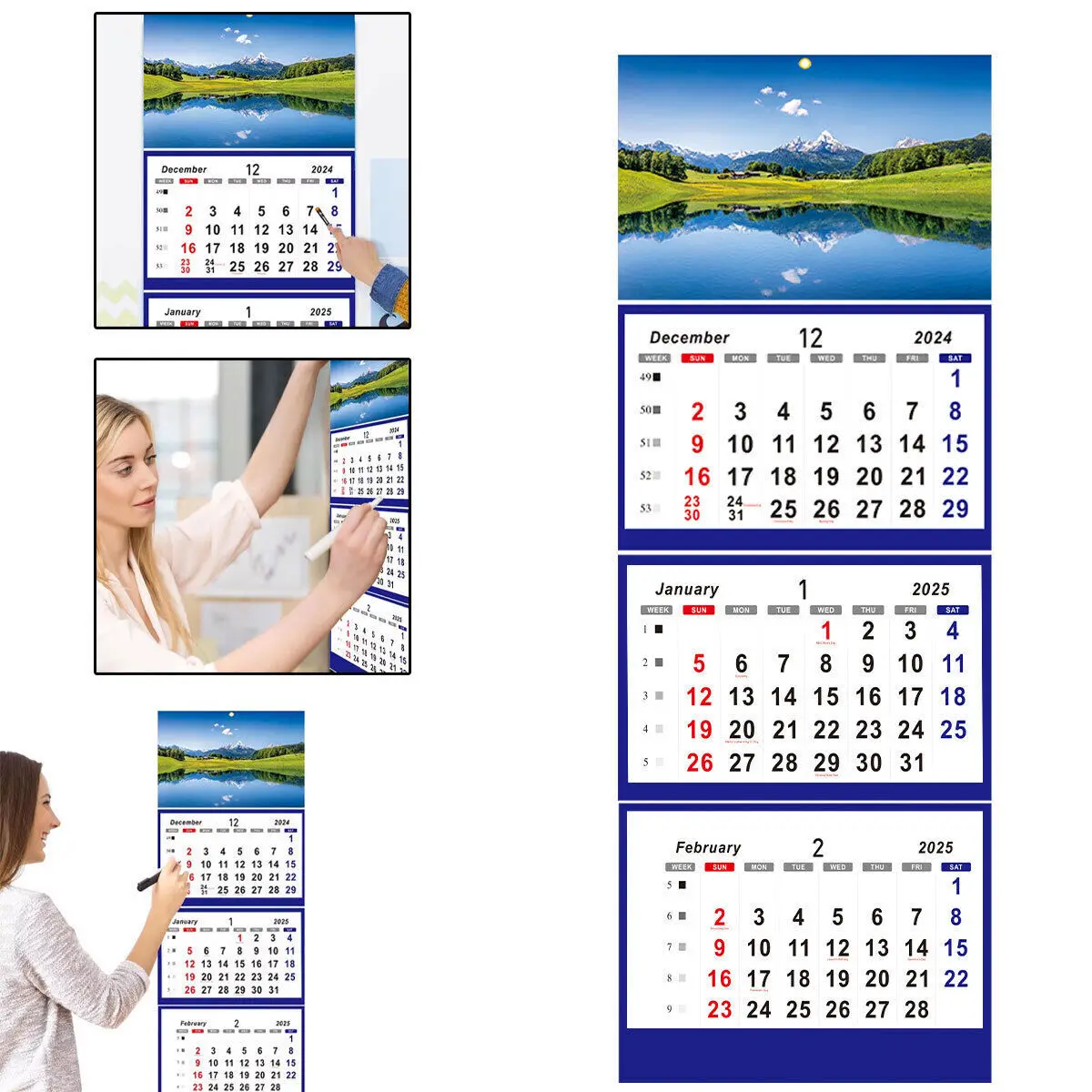 2025 Foldable Wall 12-Month Planner Calendar With Red Indicator Frame+