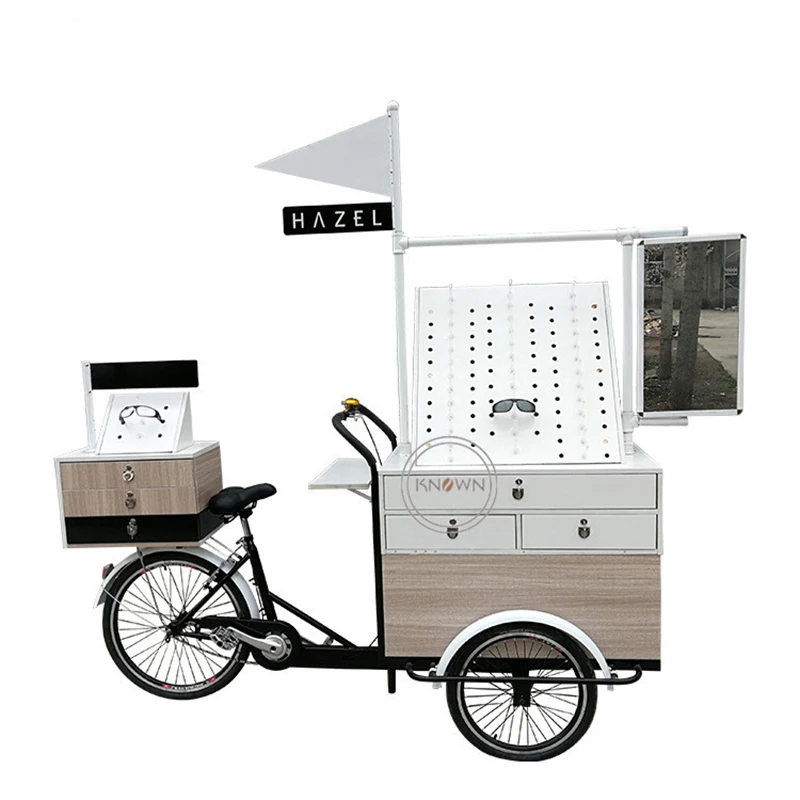 Professional Design Glasses Sale Electric Cargo Bike Multifunctional Commercial Tricycle Craft Bicycles Vending Kiosk Cart