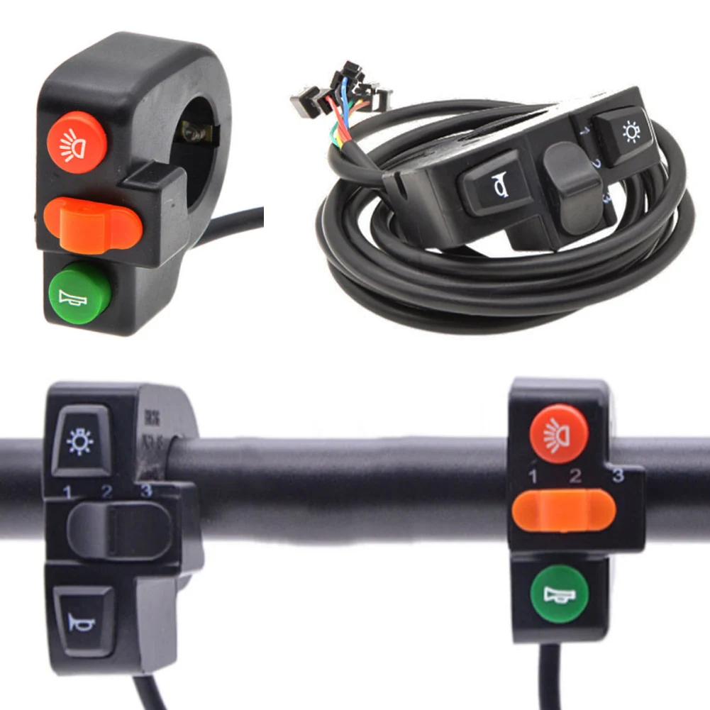 3 In 1 Ebike Handlebar Switch Motorcycle Horn Turn Signal Head Light Beam Switch Button Electric Bicycle Accessories