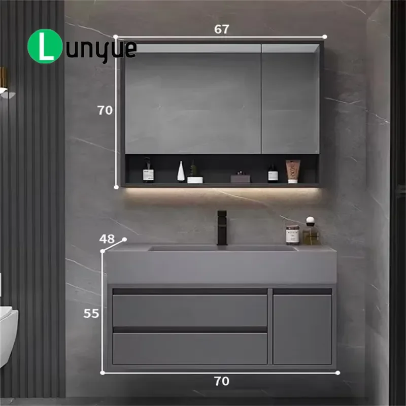 Modern Plywood Bathroom Vanity Cabinet Wall Mounted with Drawers and Countertop Durable Storage for Home Bathroom Renovation