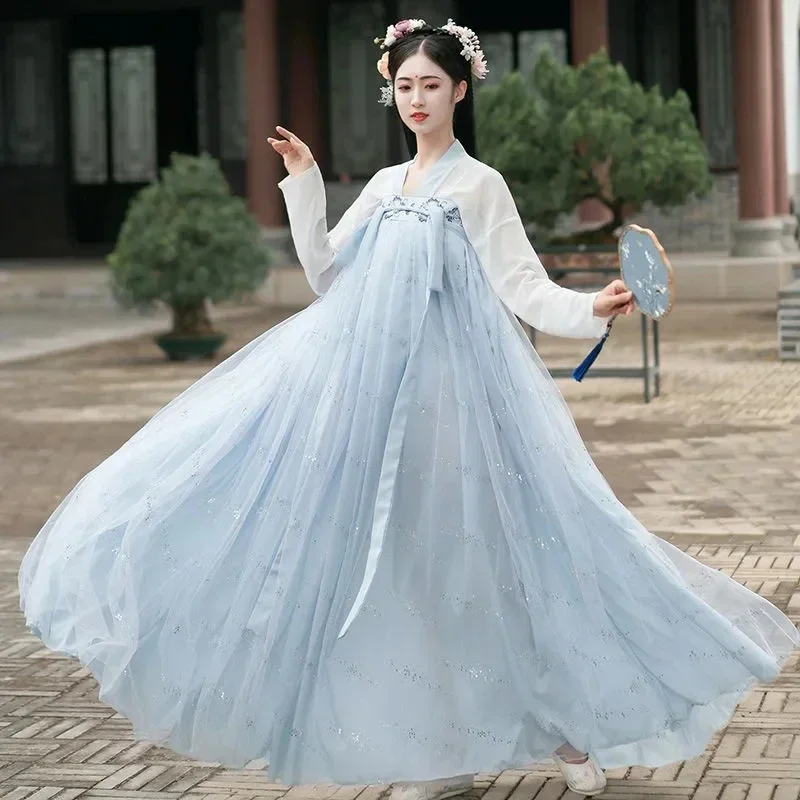 In Stock Chinese National Dresses Hanfu Women's Cosplay Dance Set Fairy Costumes Traditional Clothing Girls Plain Princess Dress