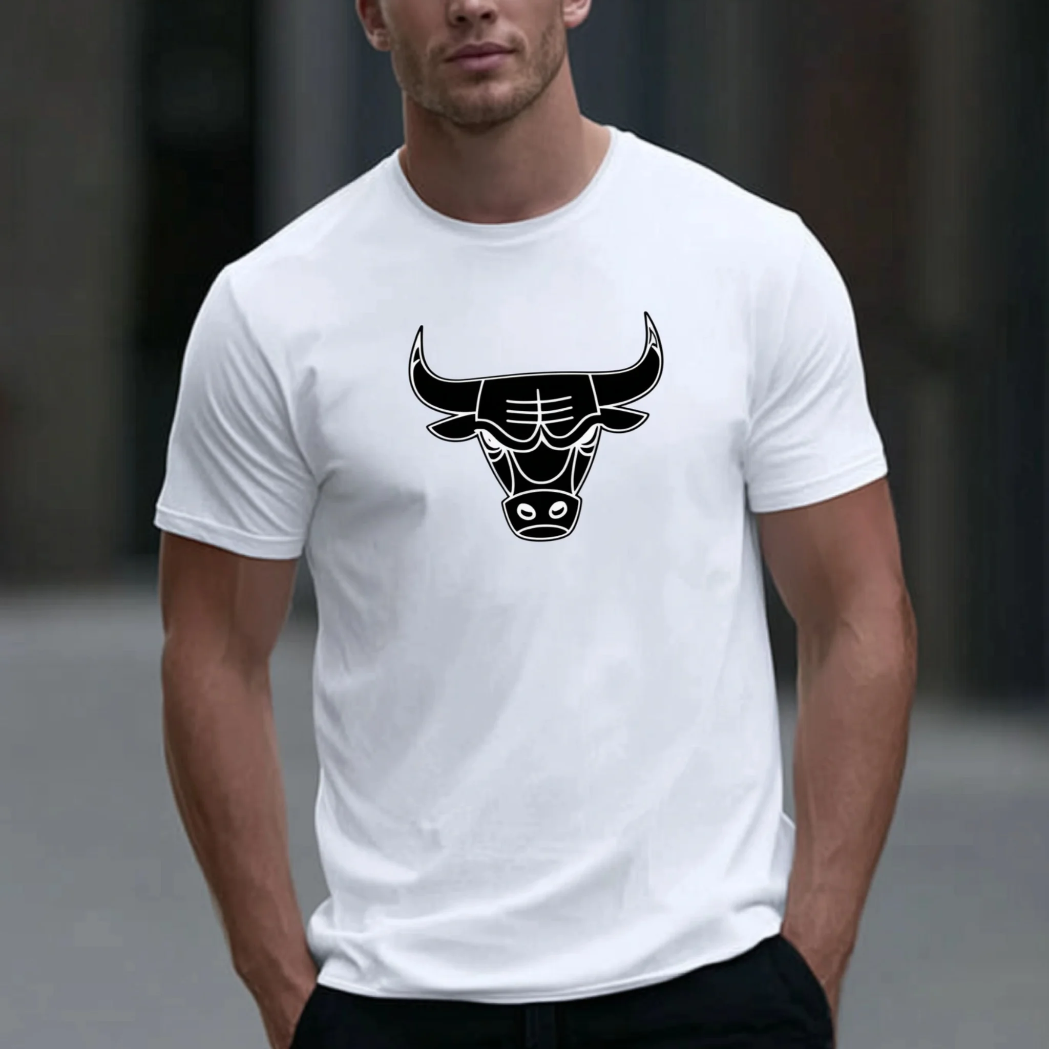 

Teevo Men's Casual T-Shirt with Bull Head Graphic Print for Daily Wear