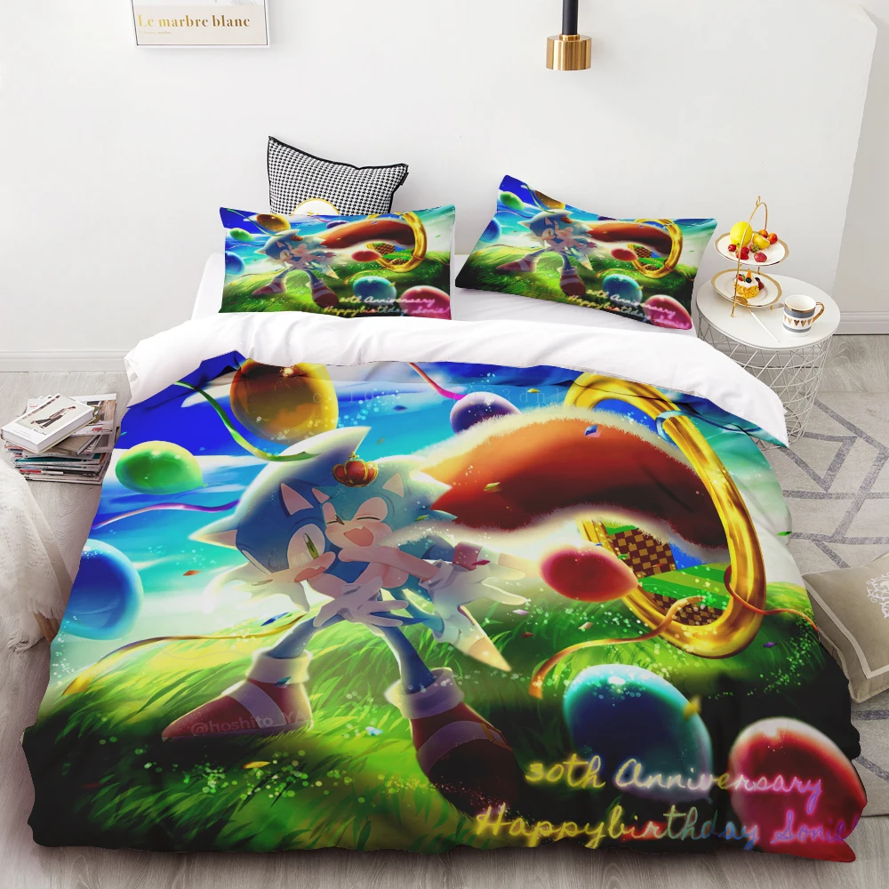 Duvet Cover Sonic 3D Exquisite Cartoon Anime Digital Printing Bedding Set Comforter Bed Youth Home Decor Kids Boys Gift