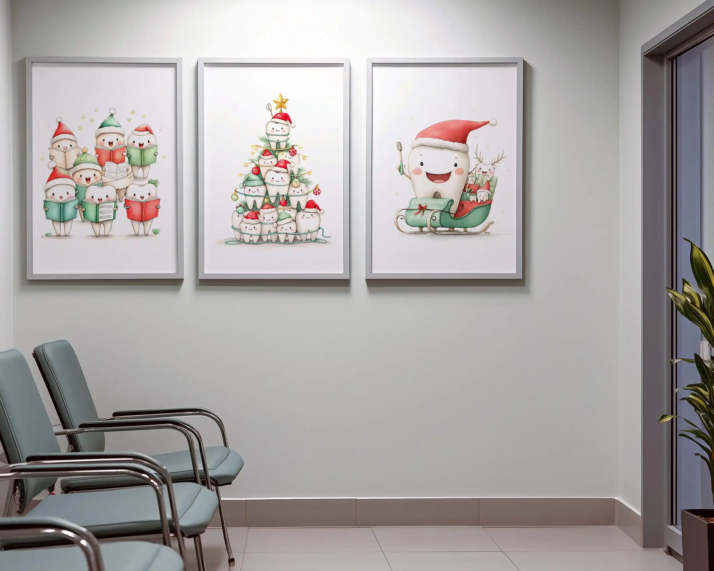 1/3pcs Christmas Dental Posters Pediatric Dentist Office Decor Poster Festive Holiday Tree Wall Art Poster for Living Room Decor