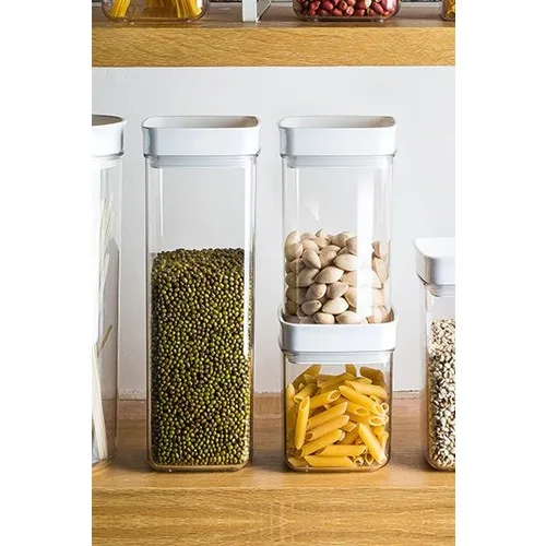 Plastic 3'lü Square Cap Jar Set