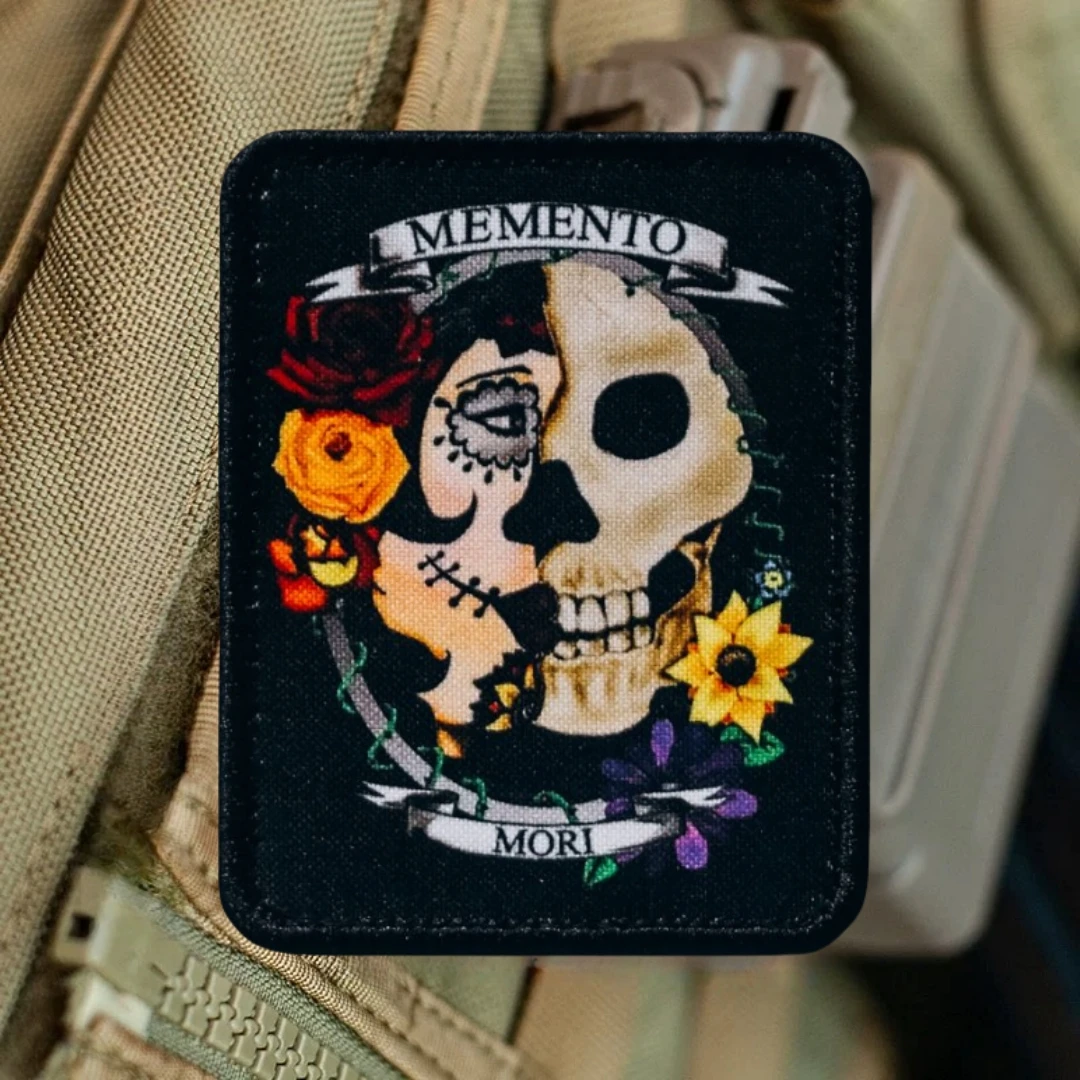 Memento Mori Skull Patch Tactical Morale Badge Printed Hook and Loop Patches Military Backpack Sticker