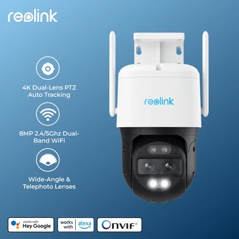 Reolink Trackmix Series WiFi 4K كاميرا أمان خارجية بعدسة مزدوجة تتبع الحركة 8MP PTZ Cam 6X Zoom AI كاميرا IP للكشف عن الإنسان