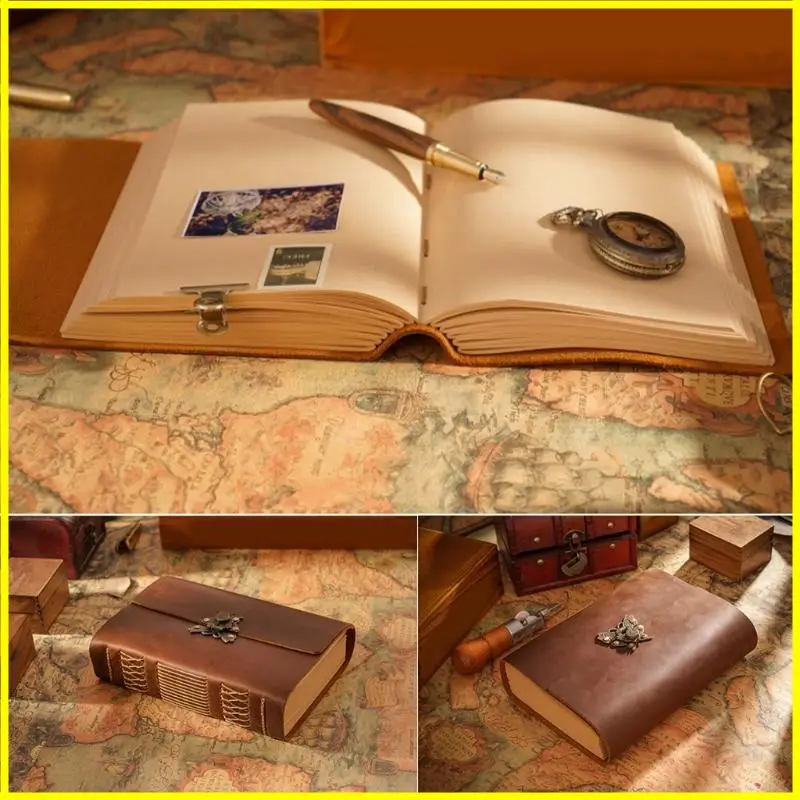 Exquisite Antique Leather Notebook Handmade Embossed Floral Cover