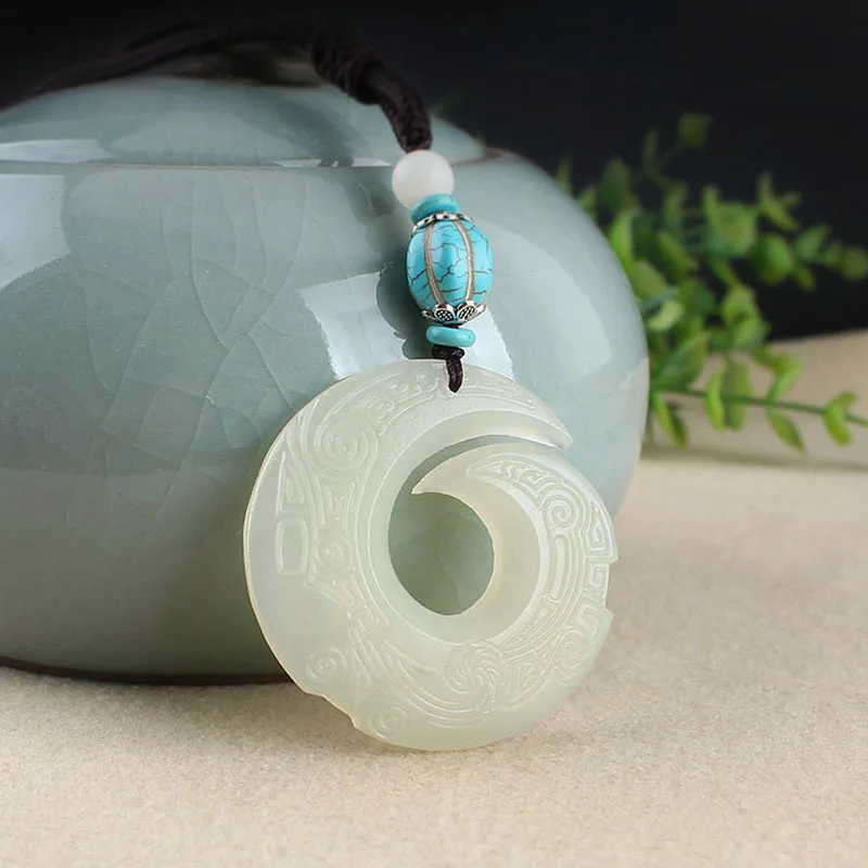 DIY accessories Vintage Afghan white jade comes and goes, dragon hook pendant, long necklace, high-end men's and women's versati