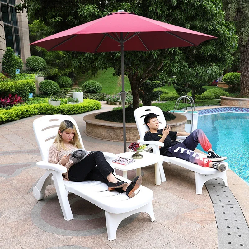 

YFY Outdoor Beach Chairs Pool Balcony Plastic Courtyard Resort Hotel Leisure Folding Chairs
