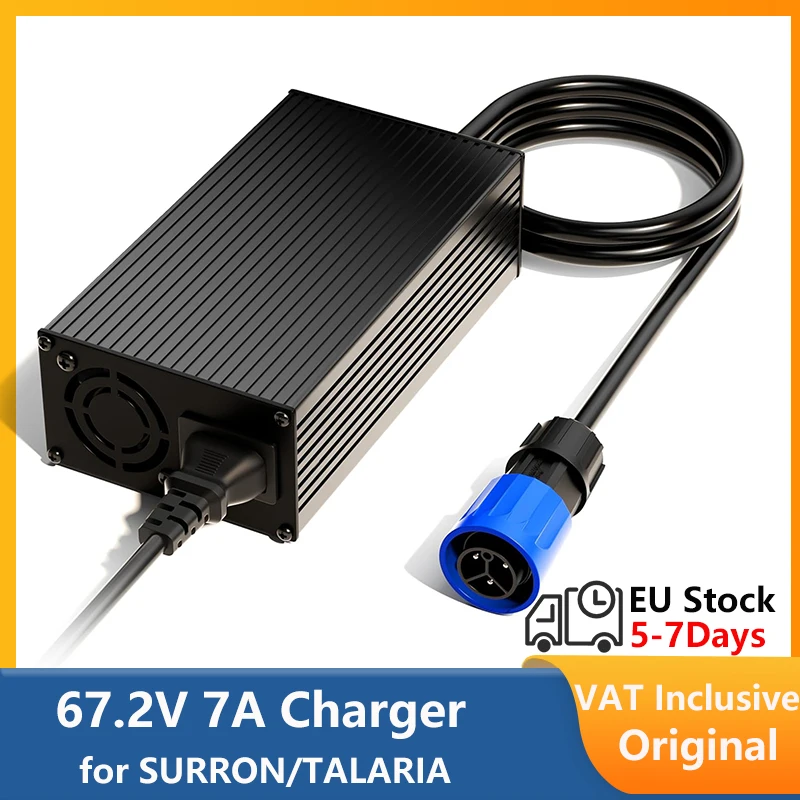 67,2V 7A Ultra-Schnelles Batterieladegerät für Talaria Sting X3/X3C/MX3/MX4 (4000 Serie), Wetterfestes Netzteil mit Eingebautem Kühlventilator, 3-Poliges Schnellladegerät