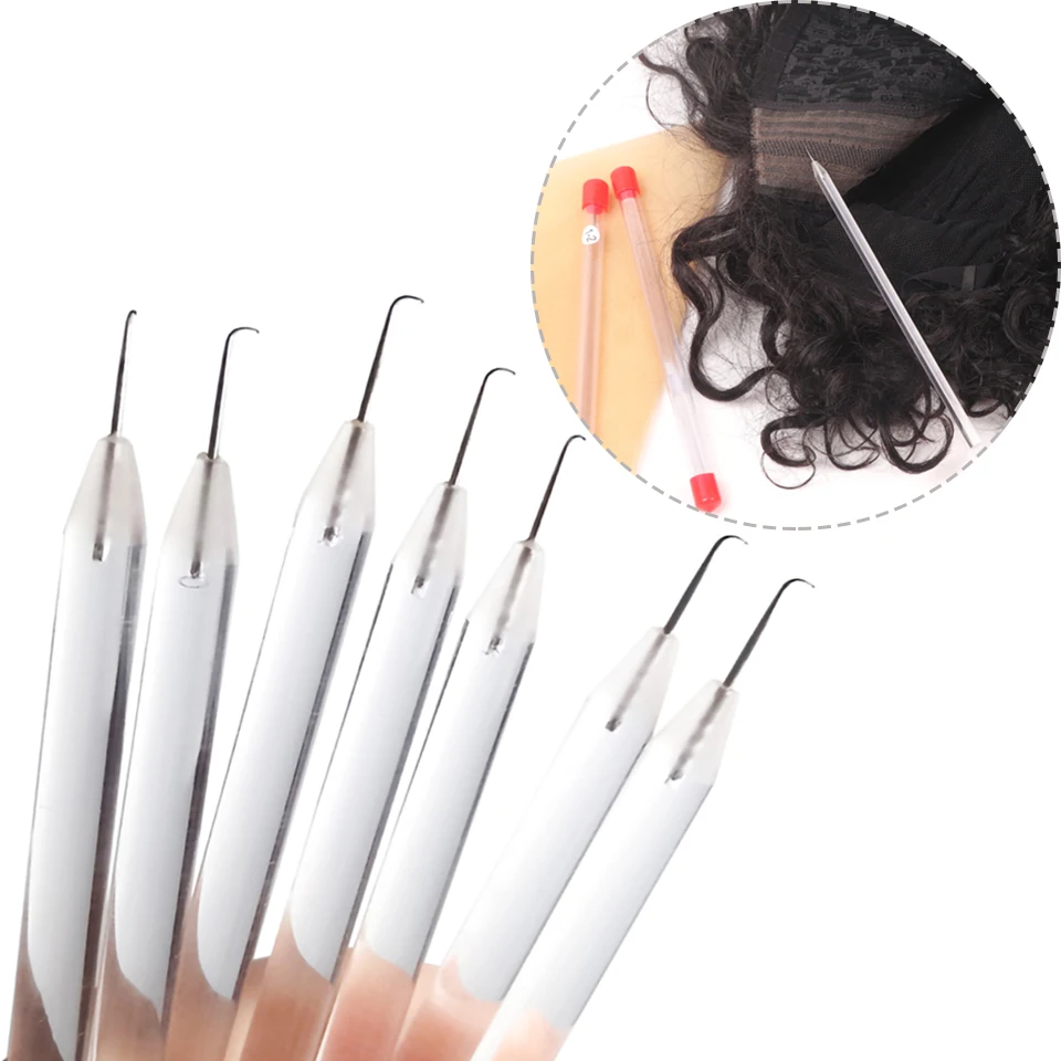 

6Pcs Ventilating Needle With Copper/Transparent acrylic/Crystal Long Handle For Lace Frontal Wigs Top Making Tool Crochet Hook