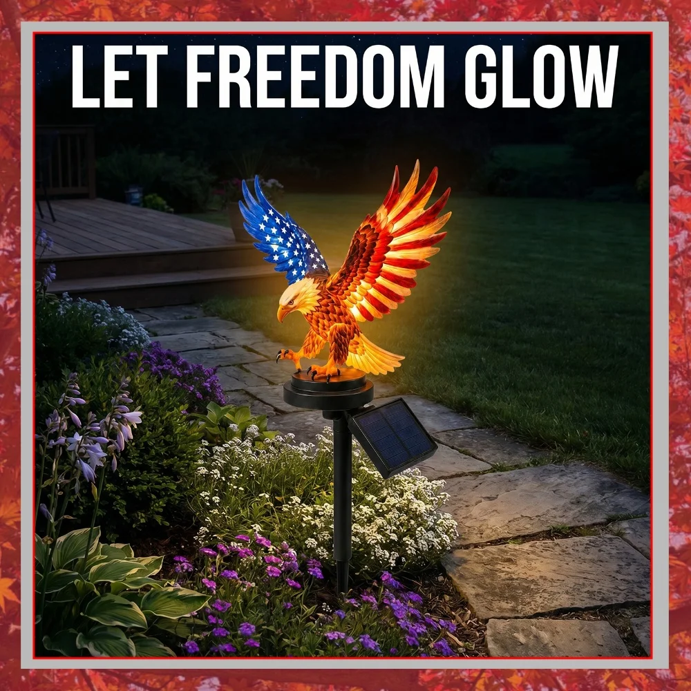 Eagle Figurine Garden Solar Stake Light Waterproof Decorative Solar Powered Eagle Stake Lights 4th of July Decorations