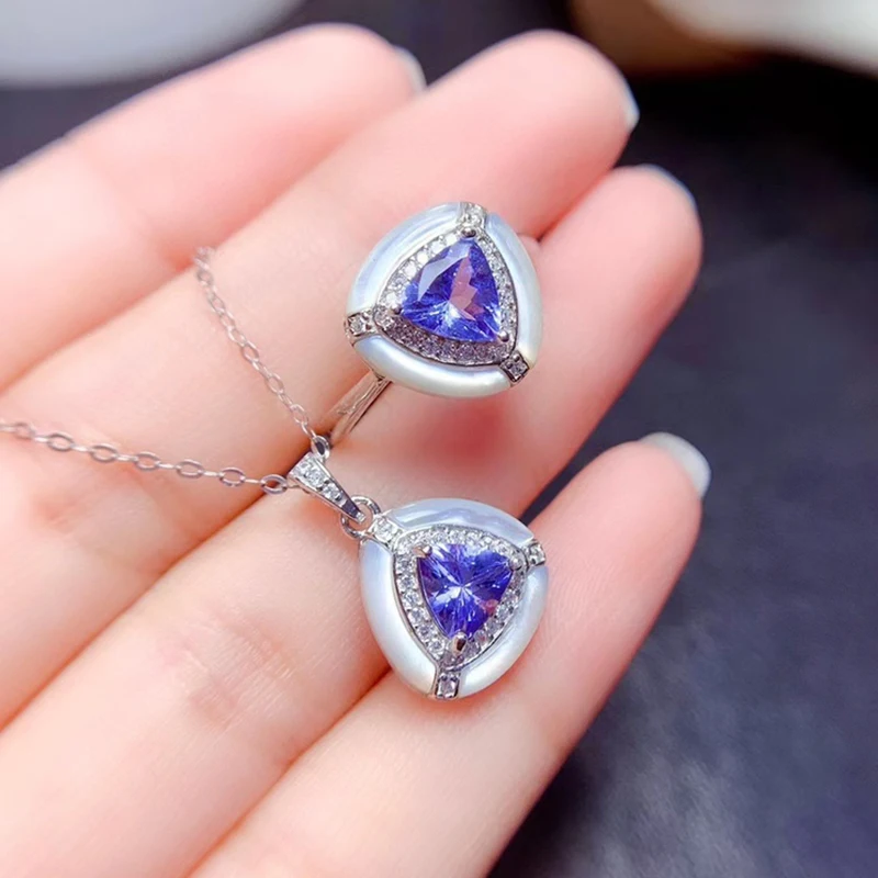 Natural Tanzanite jewelry sets for women rings pendant silver 925  luxury gem stones 18k gold plated free shiping items