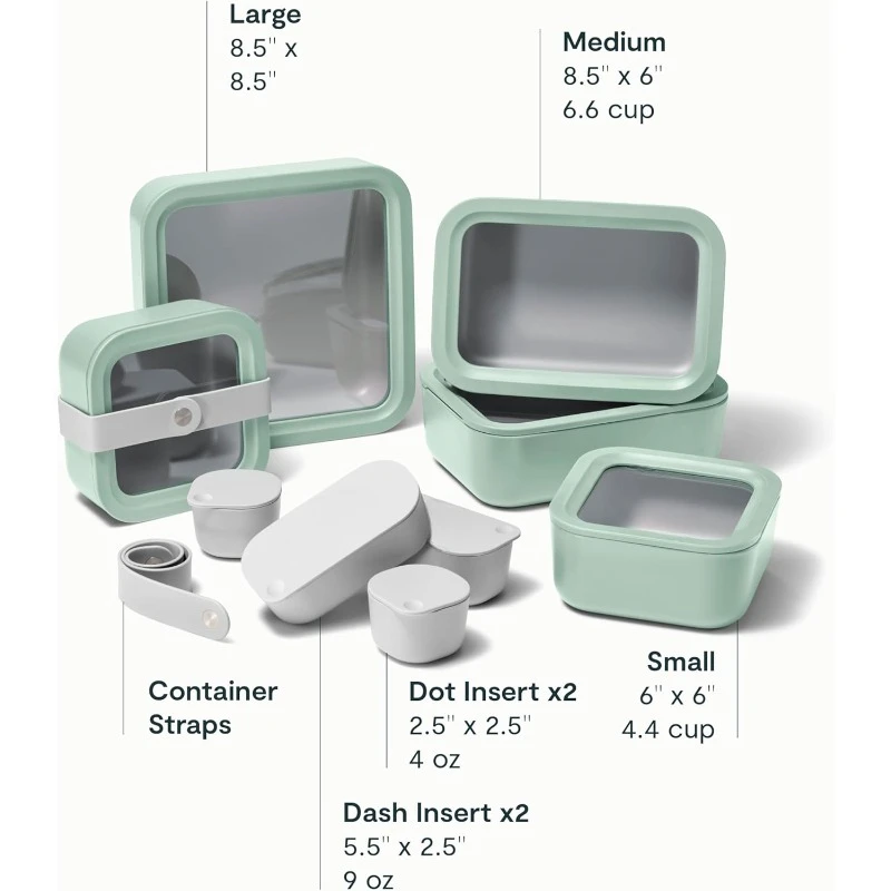 Glass Food Storage Set, 14 Pieces - Ceramic Coated Food Containers - Easy to Store, Non Toxic Lunch Box Containers