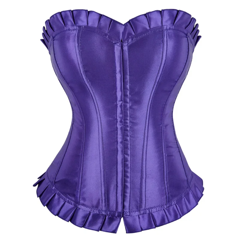 Victorian corset bustier satin overbust burlesque corset costume plus size strapless corsets for women fashion purple White