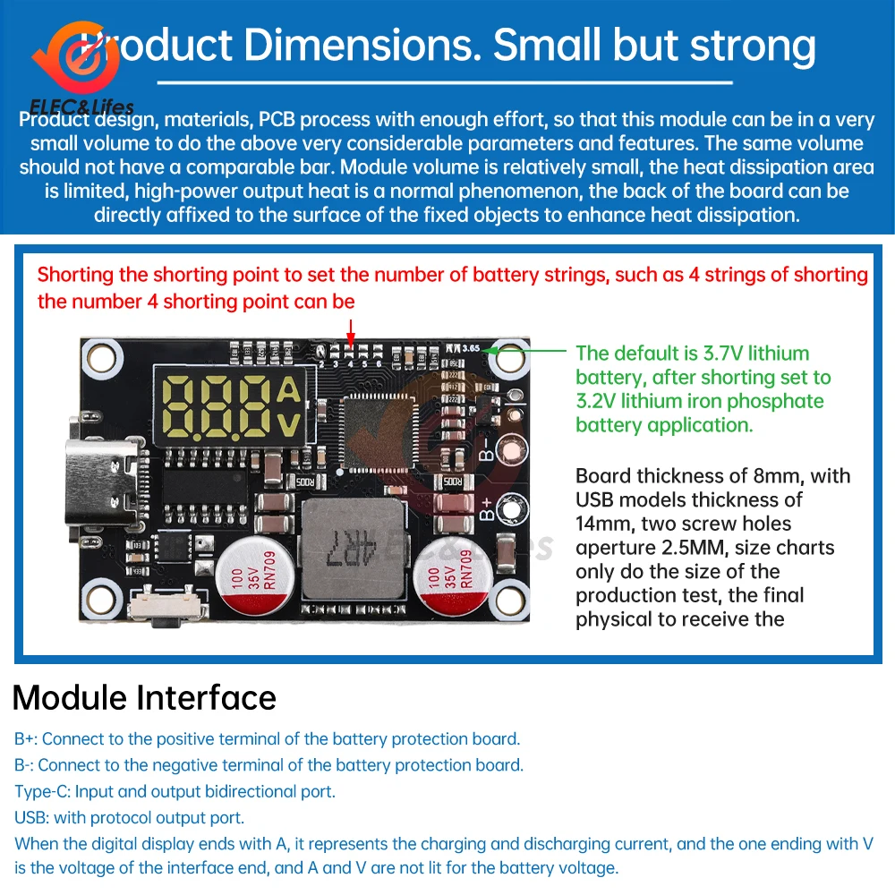Pd/qc tipo-c usb 45w display led módulo adaptador de carregamento rápido 2-6s bms bateria de lítio módulo de carga rápida boost buck conversor