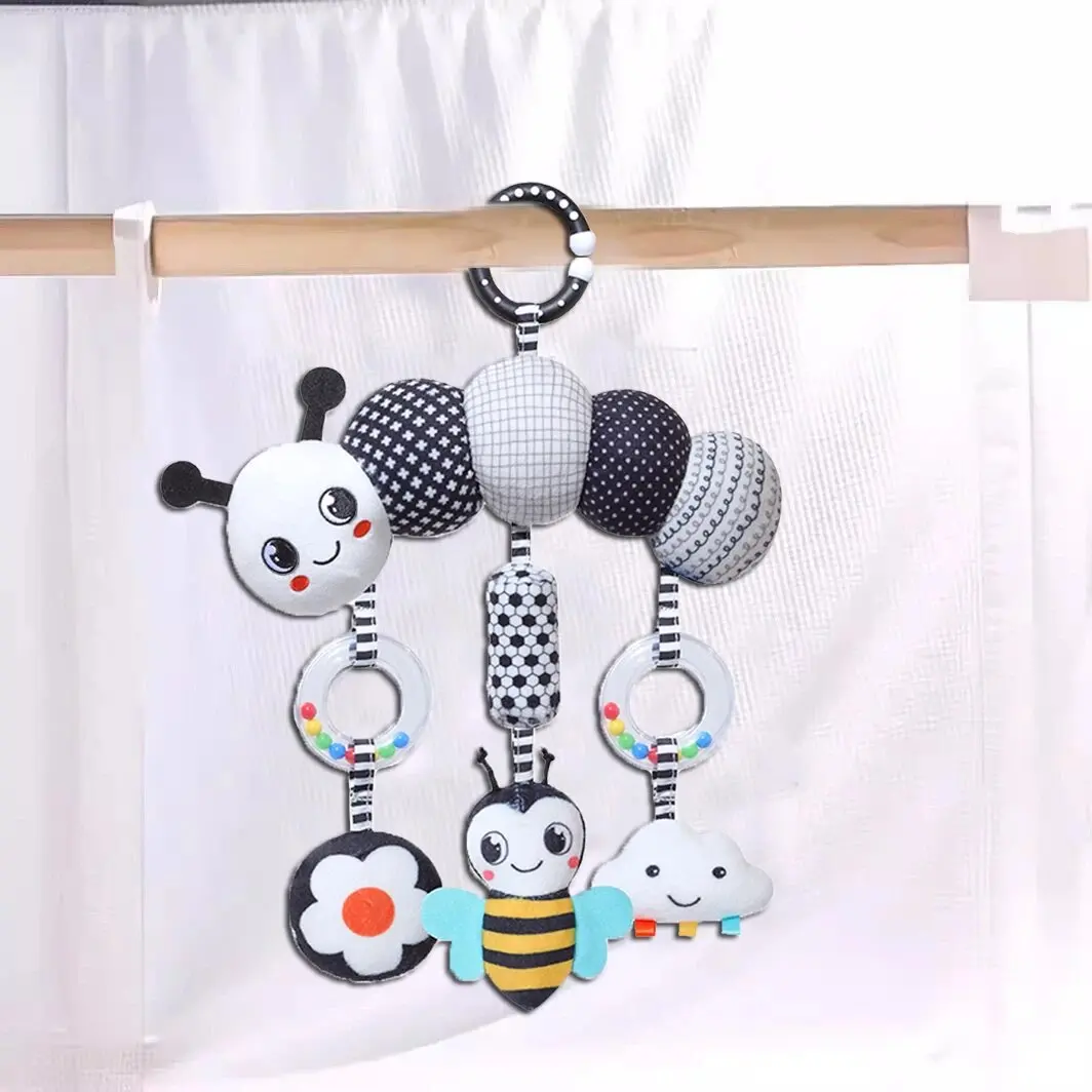 Sonajero para bebé, asiento de coche de juguete colgante, sonajero blanco y negro, cochecito de actividad colgante, juguete para recién nacidos, regalos para niños y niñas, cocodrilo C