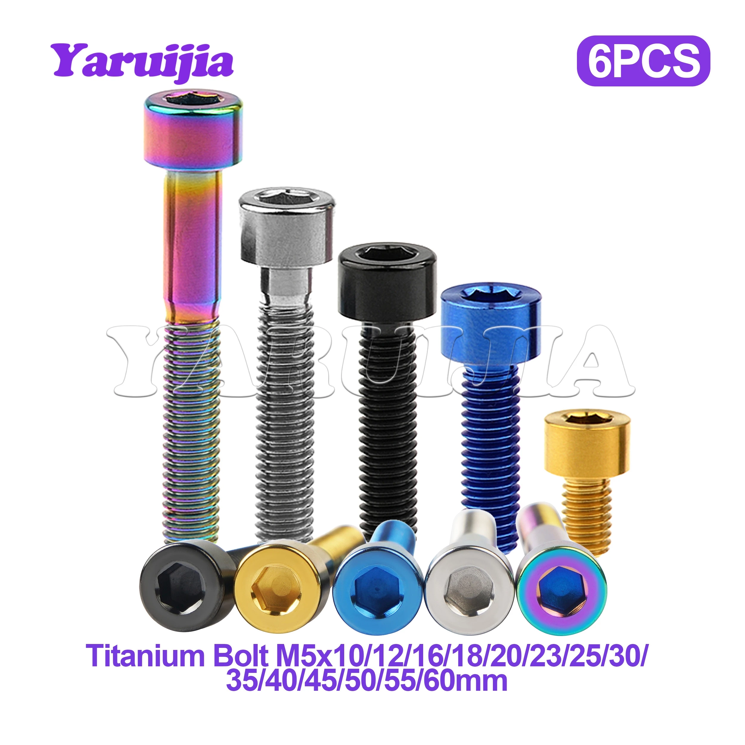 

Yaruijia 6Pcs Titanium Bolt M5x10/12/16/18/20/23/25/30/35/40/45/50/55/60mm Allen Key Square Head Screw for Bicycle Stem Seatpost
