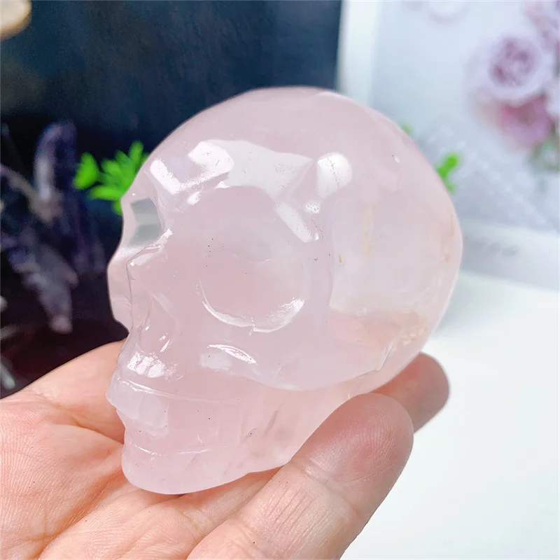 

Natural Rose Quartz Skull Carvings, Mini Statue Figurine, Crystal Stone, Decor, Halloween Decoration, Witchcraft Gift, 0.374kg