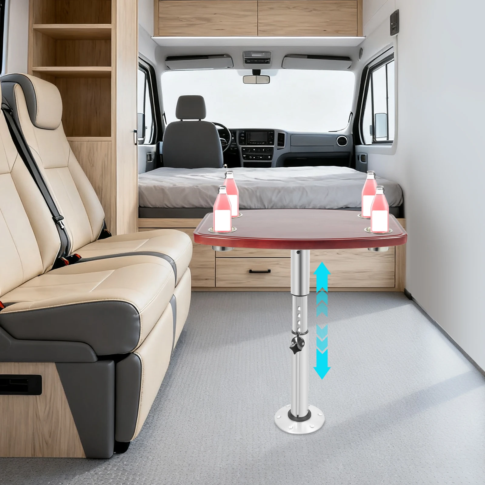 Adjustable Boat Table with 4 Recessed Boat Cup Holders Marine RV Table Top Marine Table for RV Caravan Marine Boat