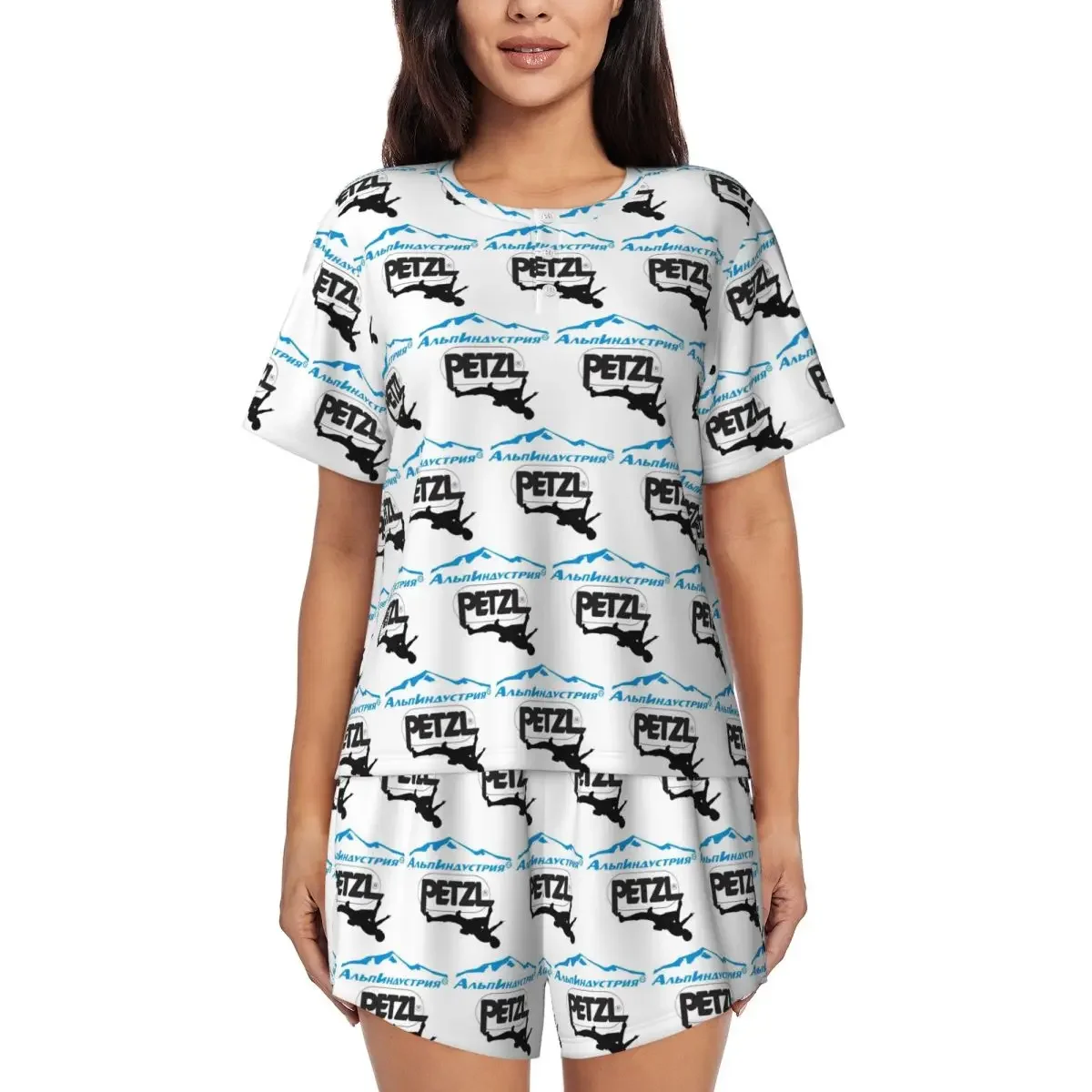 Camisones deportivos Petzl de manga corta con cuello redondo para dormir, camisones para mujer, conjunto de pijama suelto, pantalones cortos