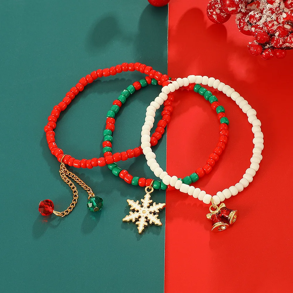 3PCS Set Christmas Bracelet For Women Girls Red Bell Snowflake Pendant Women Beads Thread Rope Bracelet Cute Fashion Jewelry image 3