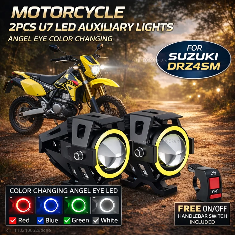 Waterproof Motorcycle LED Headlight 3000LMW U7 Motorbike LED Driving Fog Spot Light with Switch For Suzuki DRZ400 DRZ400E