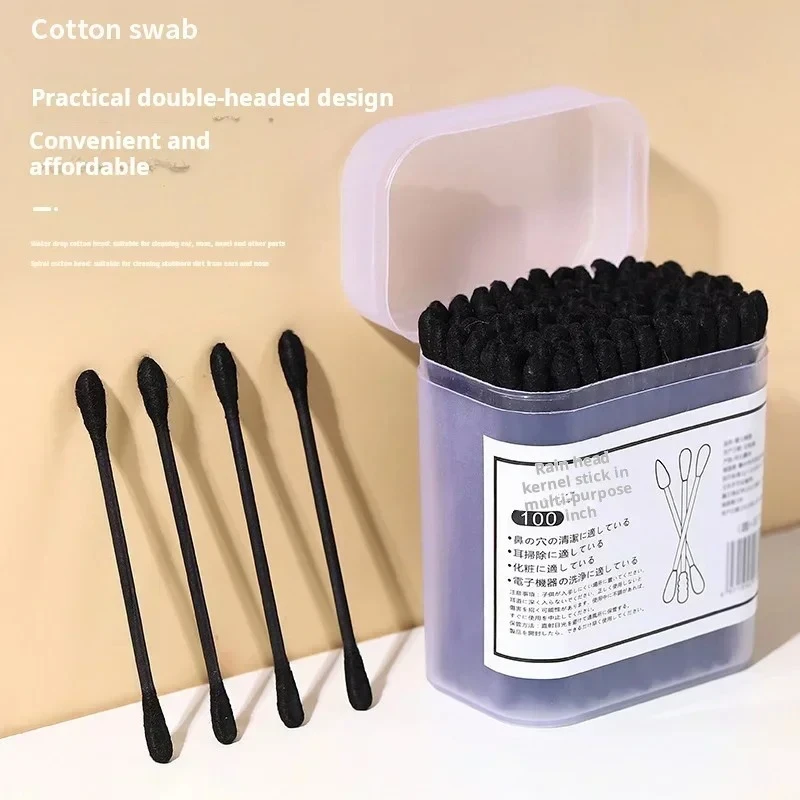 WholesaleBlack Cotton Earpick Disposable Swabs Double-ended Swabs Blackhead Cotton Japanese Earpick Cotton Swabs New Boxed Clean