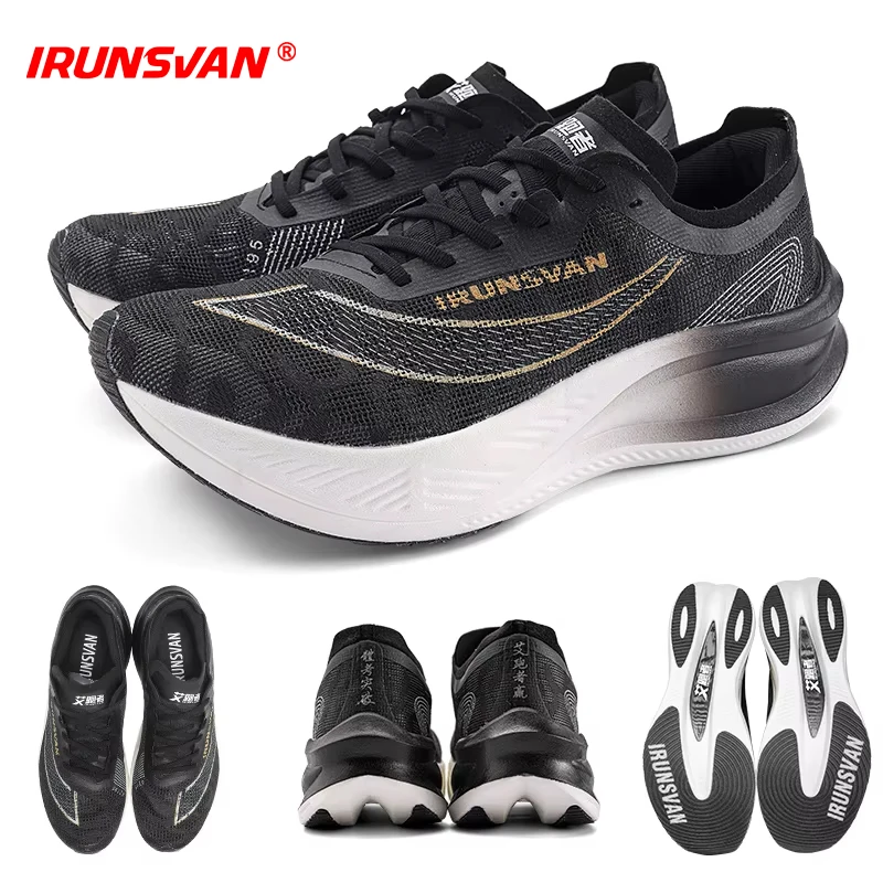 

IRUNSVAN Men Nylon Carbon Fiber Professional Marathon Shoes Breathable Ultra Light Track Field Kilometer Race Running Sneakers